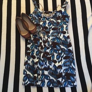 Blue, brown and white dress